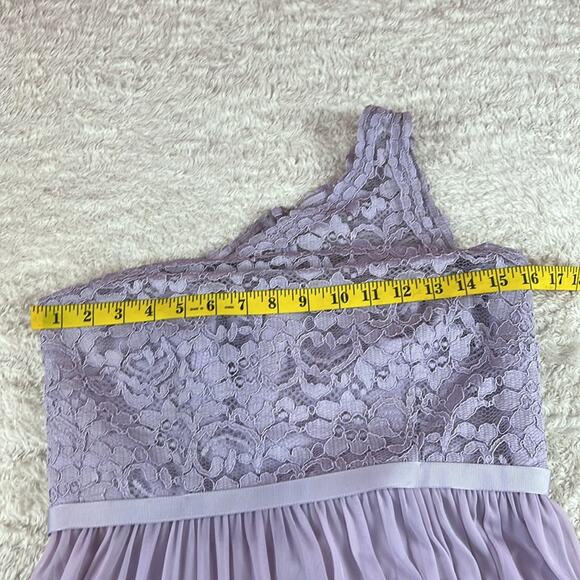 David's Bridal lace and chiffon one shoulder maxi dress F17063 Iris, size 8 - Picture 5 of 8